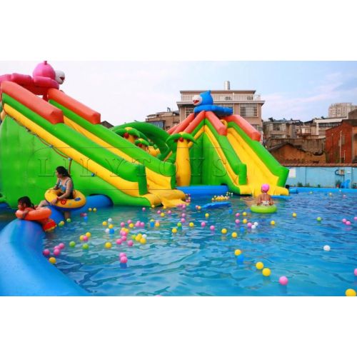 hippo inflatable water park with 2 pools for kids